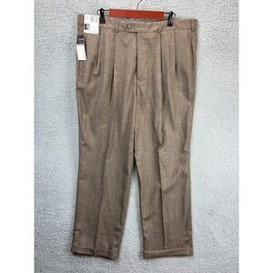 Slates Pleated Wool Flannel Dress Pants Mens 40x30 Brown Tailored Business NWT